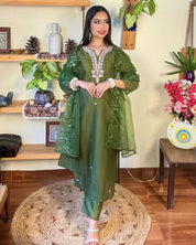 Raha Olive Green Silk Kurta Set - Param Iqbal