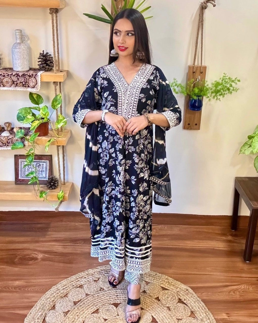 Rania Black Cotton Kurta Set - Param Iqbal