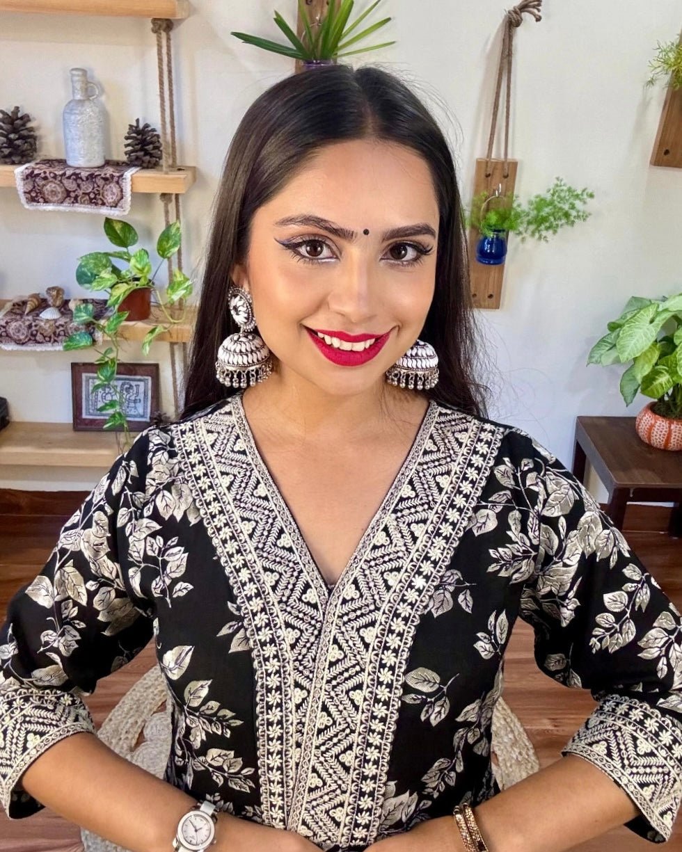 Rania Black Cotton Kurta Set - Param Iqbal