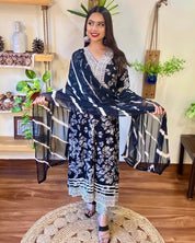 Rania Black Cotton Kurta Set - Param Iqbal