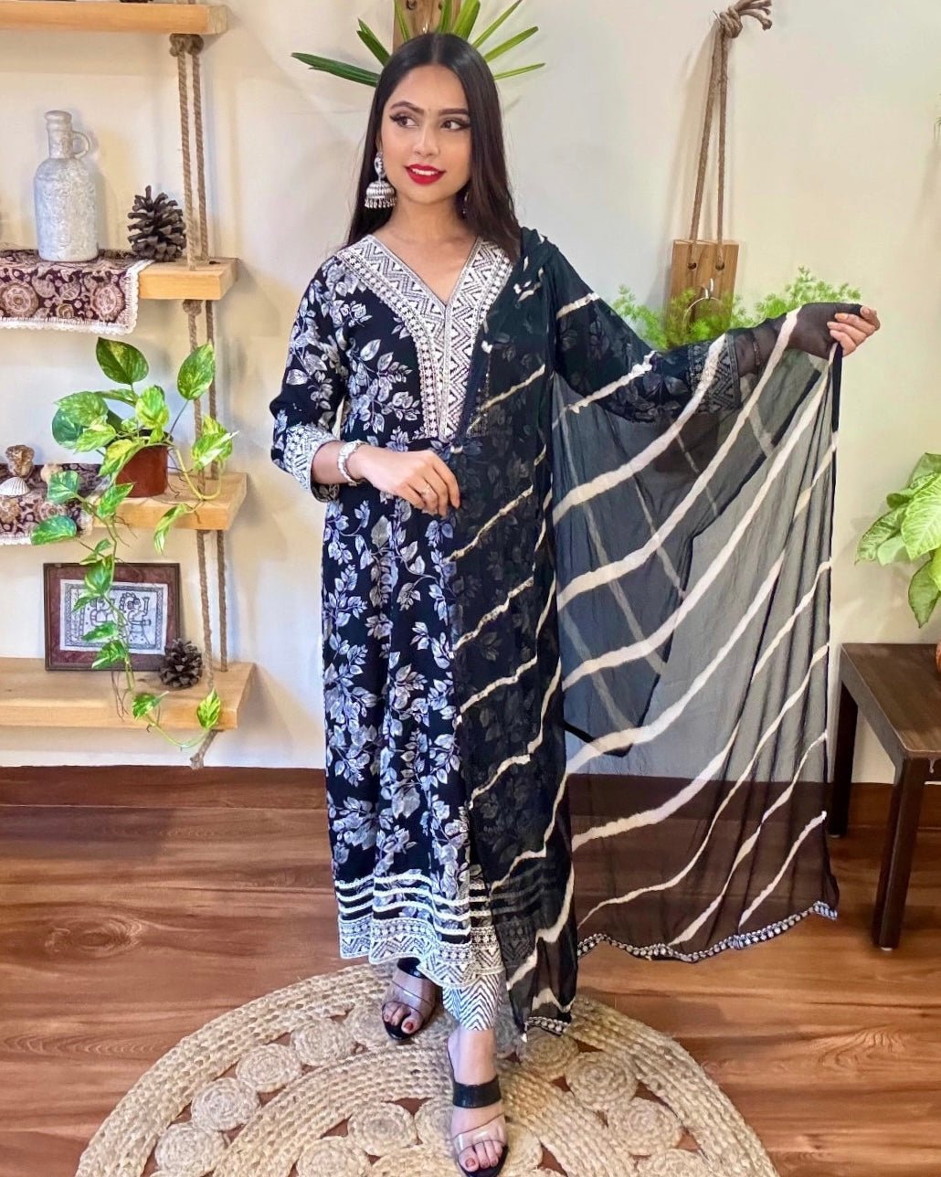 Rania Black Cotton Kurta Set - Param Iqbal
