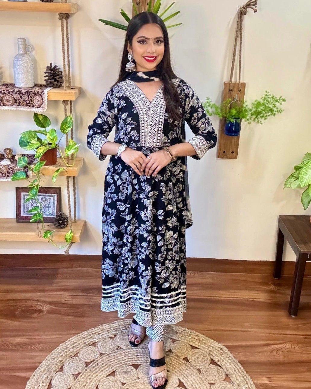 Rania Black Cotton Kurta Set - Param Iqbal