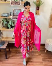 Rida Pink Chinnon Kurta Set - Param Iqbal