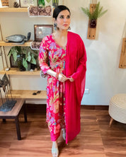 Rida Pink Chinnon Kurta Set - Param Iqbal