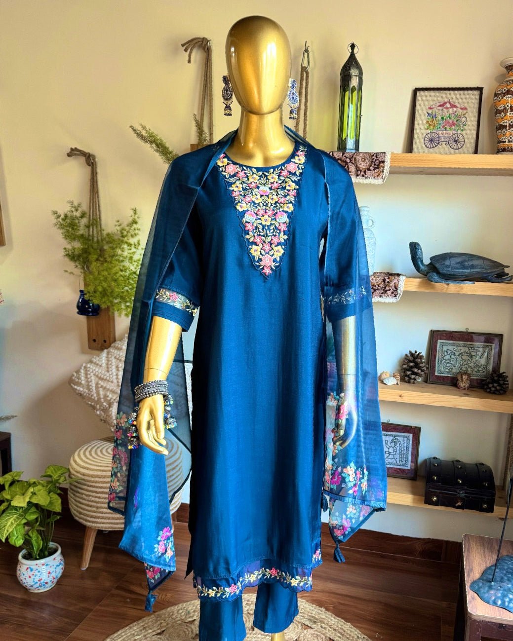Rimsha Blue Paper Silk Kurta Set - Param Iqbal