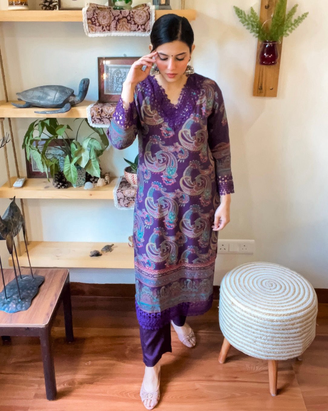 Rukhsana Purple Muslin Kurta Set - Param Iqbal