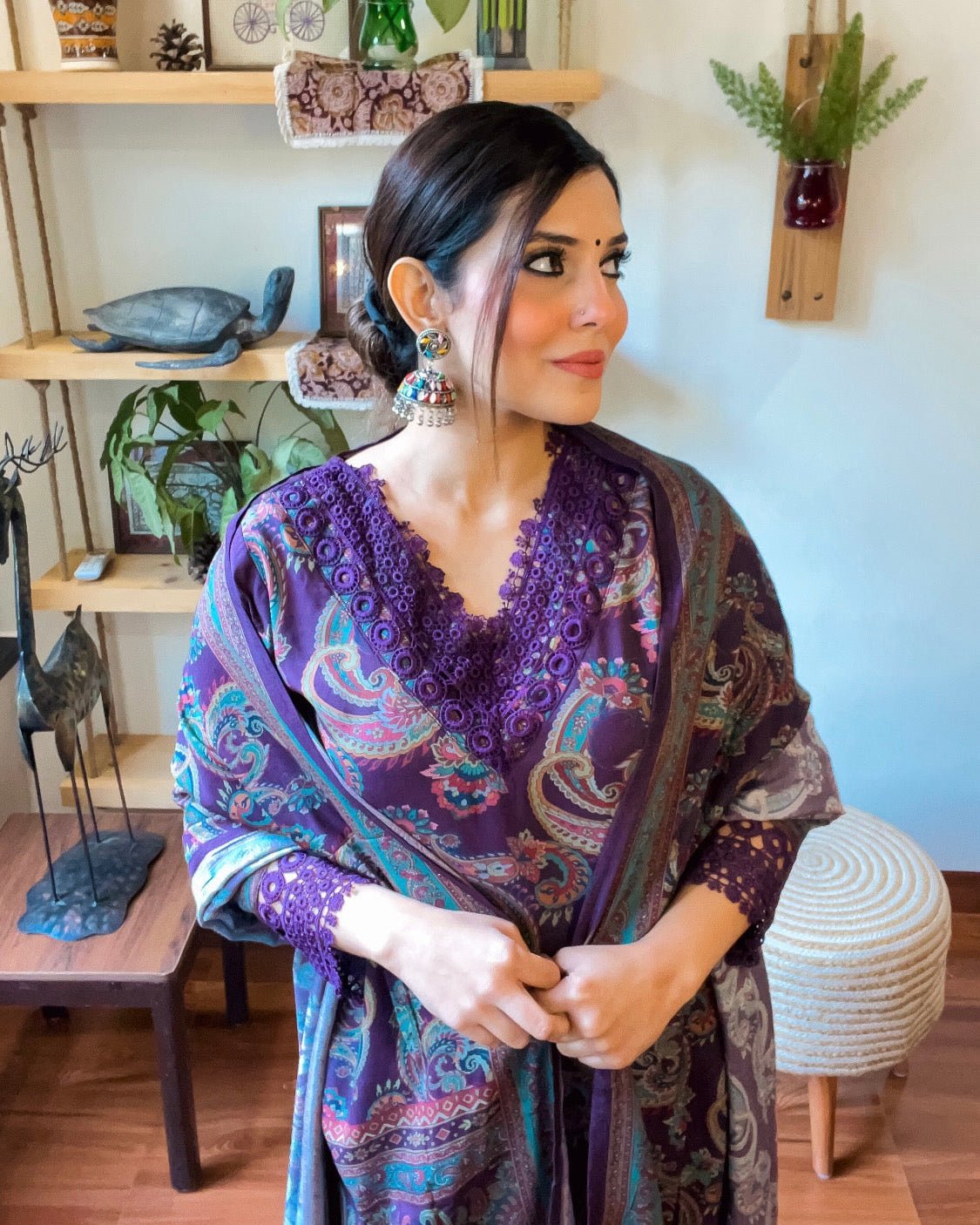 Rukhsana Purple Muslin Kurta Set - Param Iqbal
