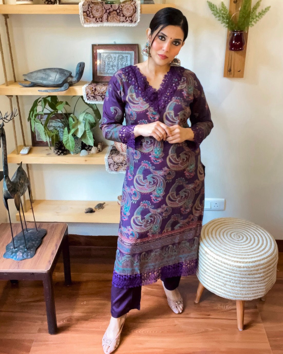 Rukhsana Purple Muslin Kurta Set - Param Iqbal