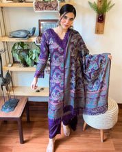 Rukhsana Purple Muslin Kurta Set - Param Iqbal