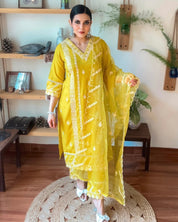 Saanvi Lime Green Cotton Kurta Set - Param Iqbal