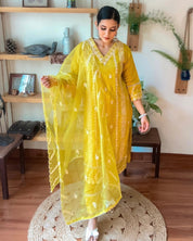 Saanvi Lime Green Cotton Kurta Set - Param Iqbal