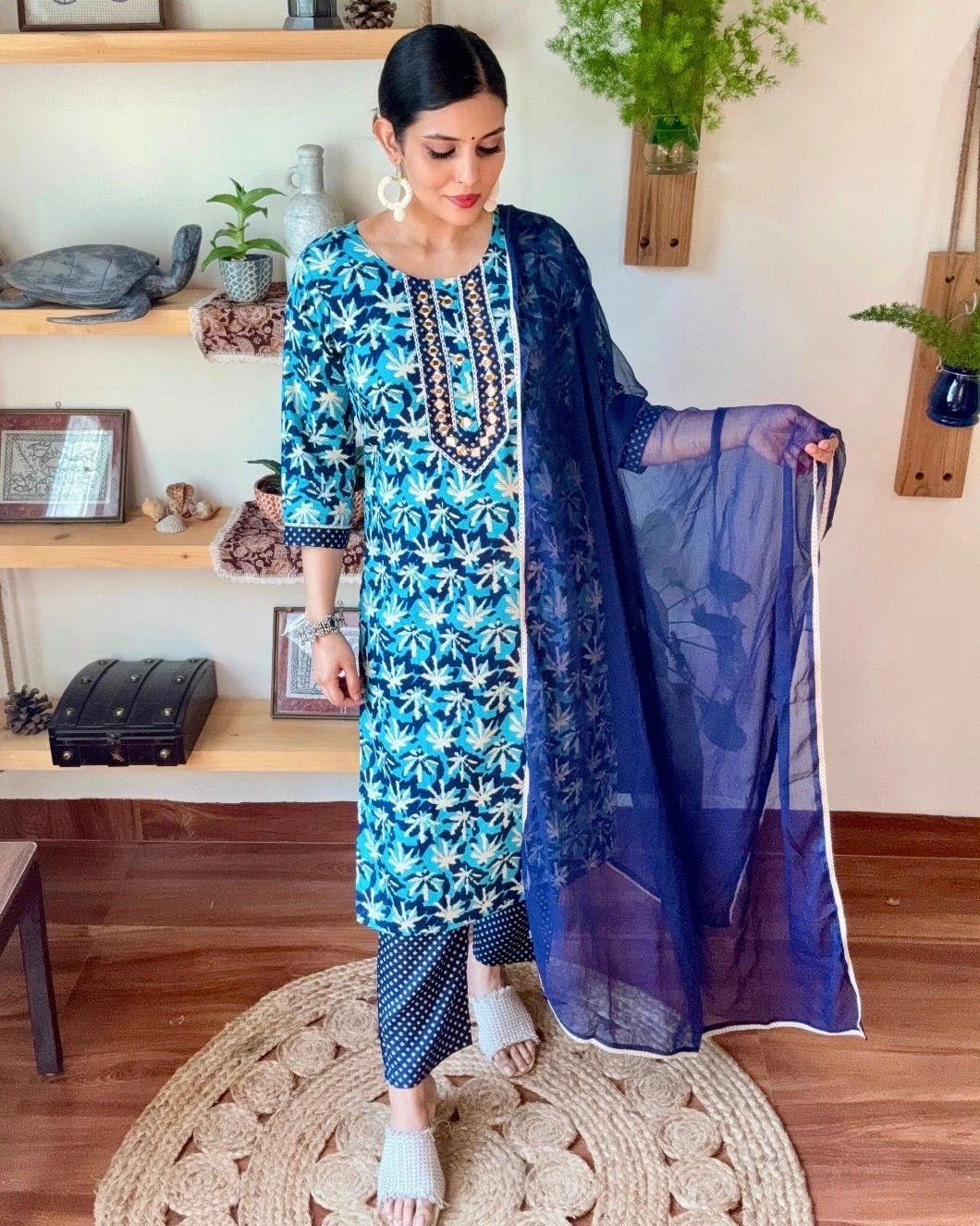 Saba Blue Cotton Kurta Set - Param Iqbal