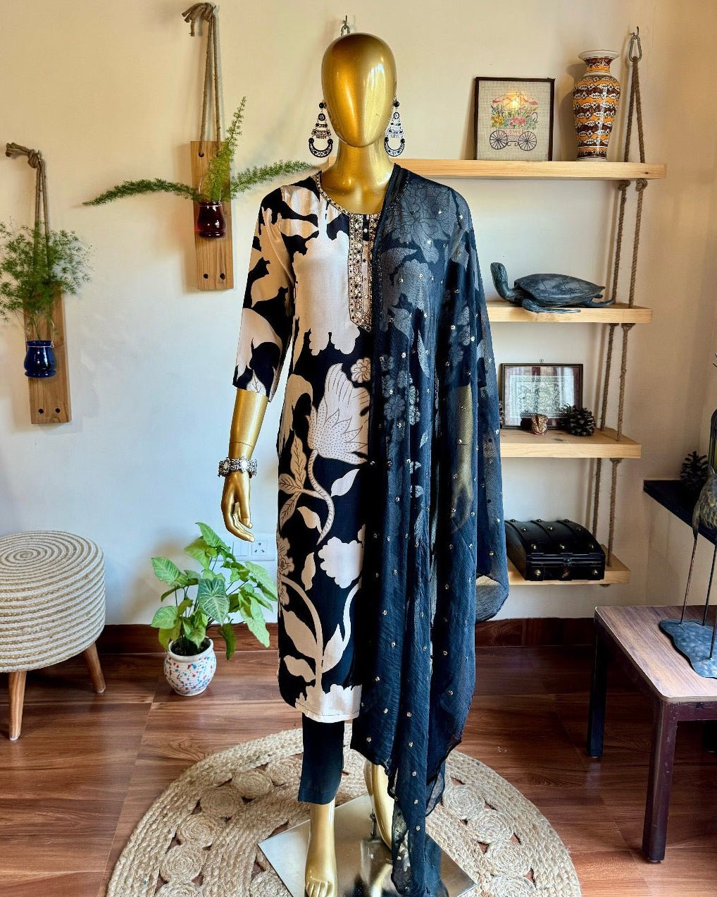 Sabiyah Black Chinnon Kurta Set - Param Iqbal