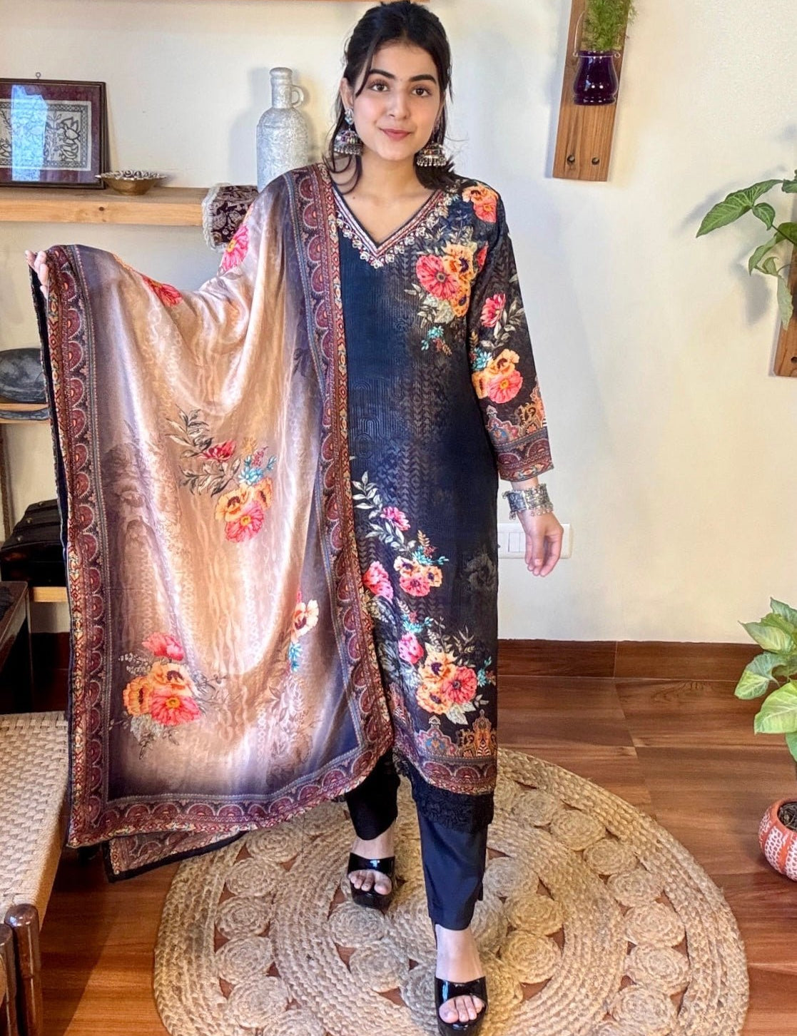 Sahiba Black Russian Silk Kurta Set - Param Iqbal
