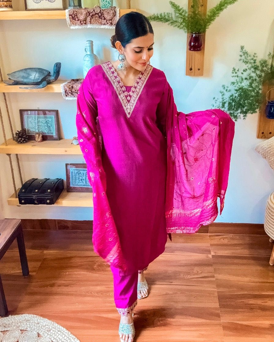 Samira Pink Dupion Silk Kurta Set - Param Iqbal