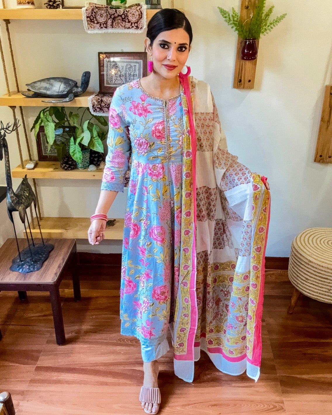 Sana Sky Blue Cotton Kurta Set - Param Iqbal