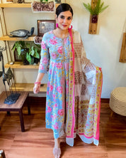 Sana Sky Blue Cotton Kurta Set - Param Iqbal