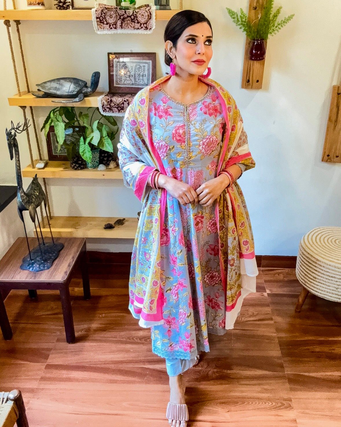 Sana Sky Blue Cotton Kurta Set - Param Iqbal