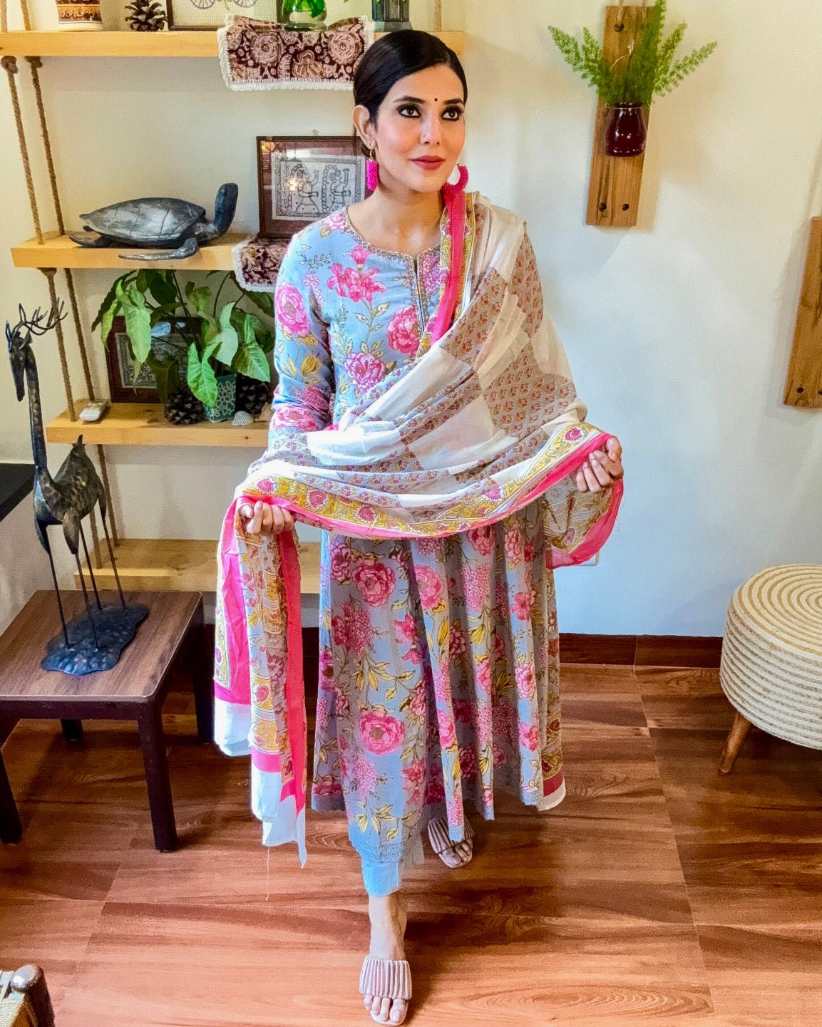Sana Sky Blue Cotton Kurta Set - Param Iqbal