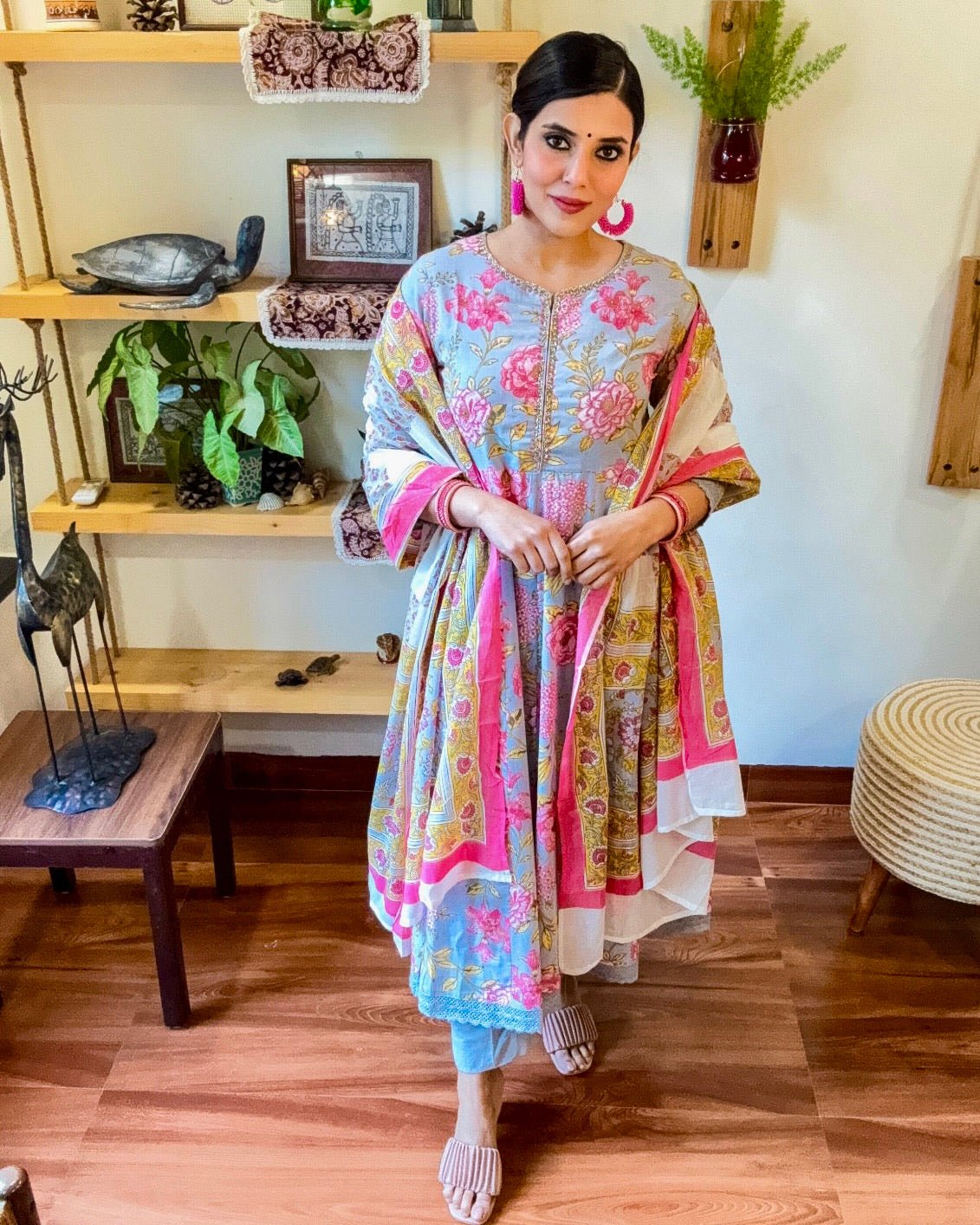 Sana Sky Blue Cotton Kurta Set - Param Iqbal