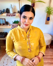Shabana Yellow Banarasi Silk Kurta Set - Param Iqbal