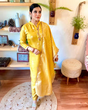 Shabana Yellow Banarasi Silk Kurta Set - Param Iqbal