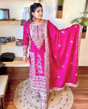 Shahida Pink Chinnon Kurta Set - Param Iqbal