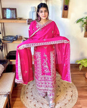 Shahida Pink Chinnon Kurta Set - Param Iqbal