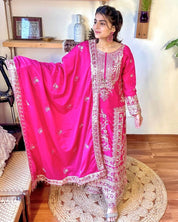 Shahida Pink Chinnon Kurta Set - Param Iqbal