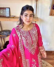 Shahida Pink Chinnon Kurta Set - Param Iqbal
