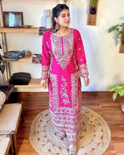 Shahida Pink Chinnon Kurta Set - Param Iqbal