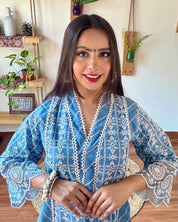 Shahnaz Blue Cotton Kurta Set - Param Iqbal