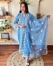 Shahnaz Blue Cotton Kurta Set - Param Iqbal