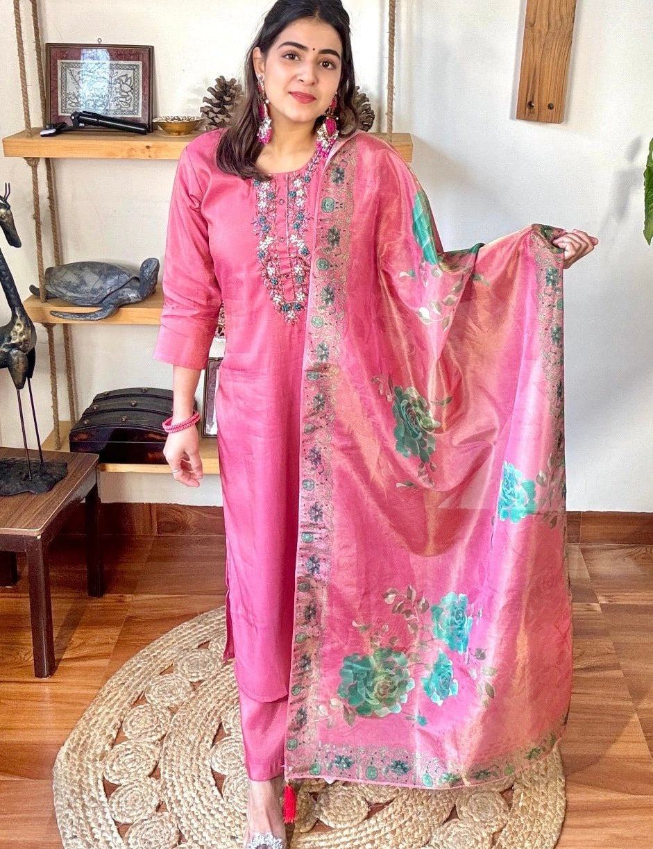 Shanaya Pink Shimmer Silk Kurta Set - Param Iqbal