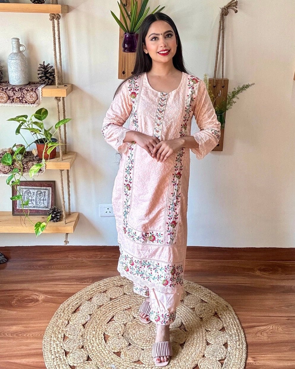 Shazia Peach Cotton Kurta Set - Param Iqbal