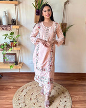 Shazia Peach Cotton Kurta Set - Param Iqbal