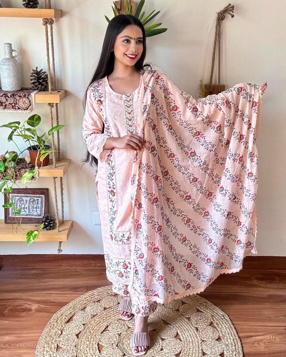 Shazia Peach Cotton Kurta Set - Param Iqbal