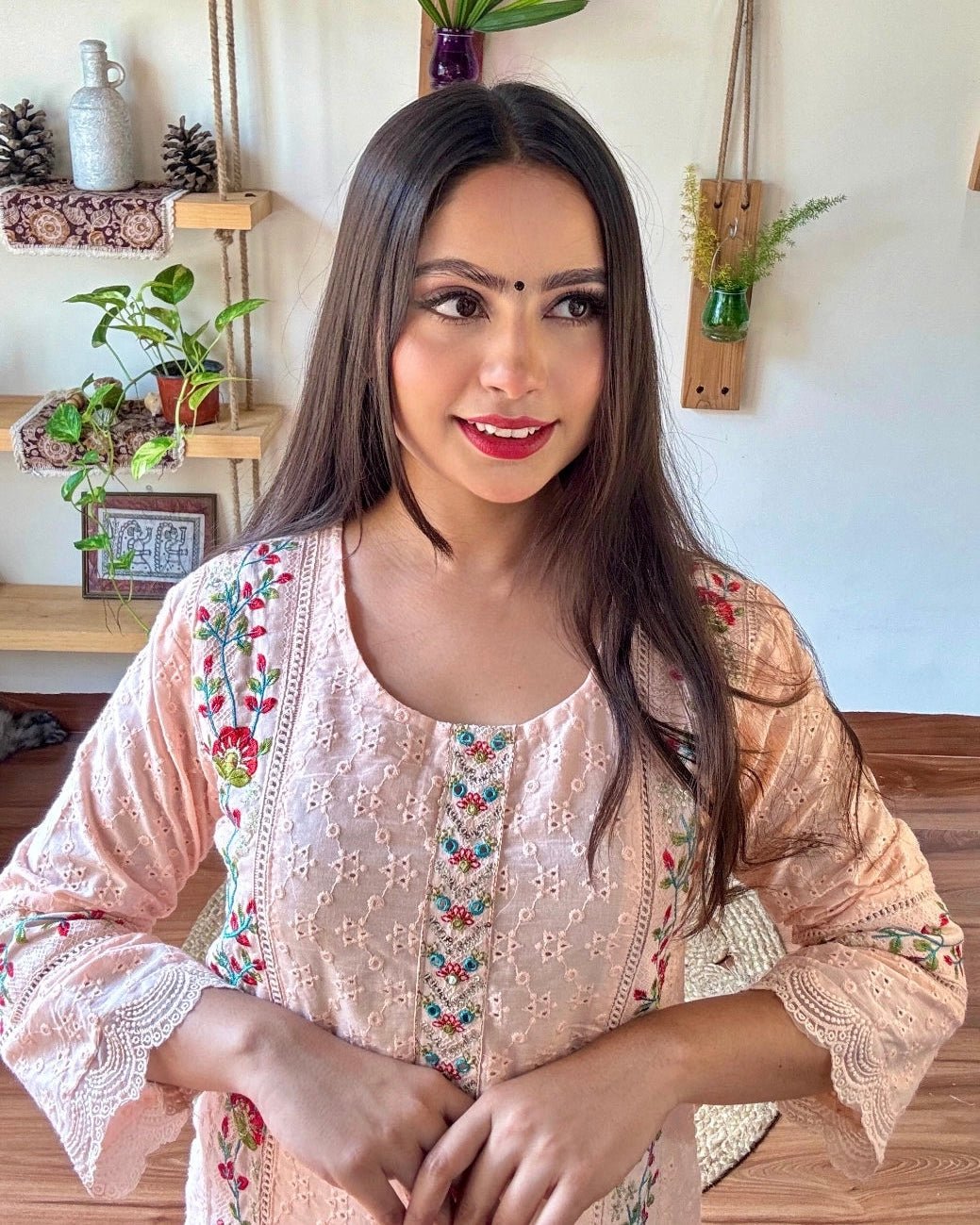 Shazia Peach Cotton Kurta Set - Param Iqbal
