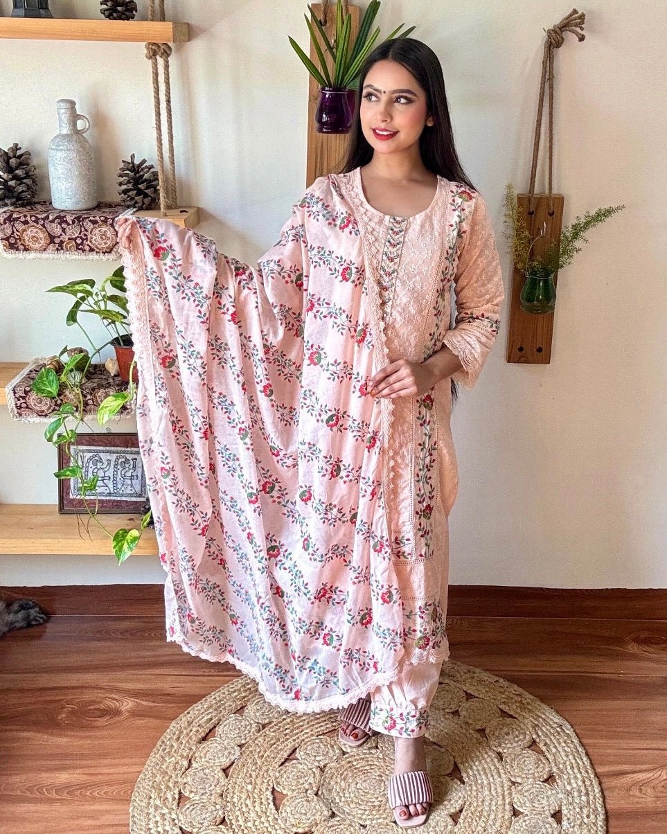Shazia Peach Cotton Kurta Set - Param Iqbal
