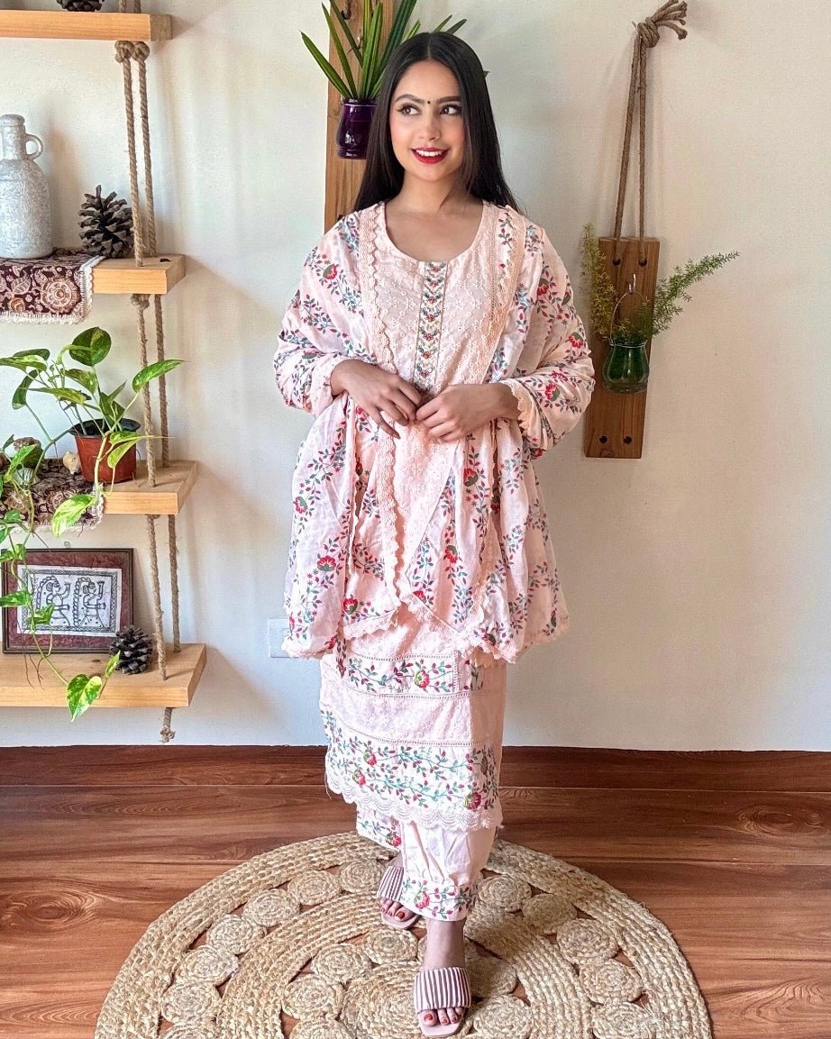 Shazia Peach Cotton Kurta Set - Param Iqbal
