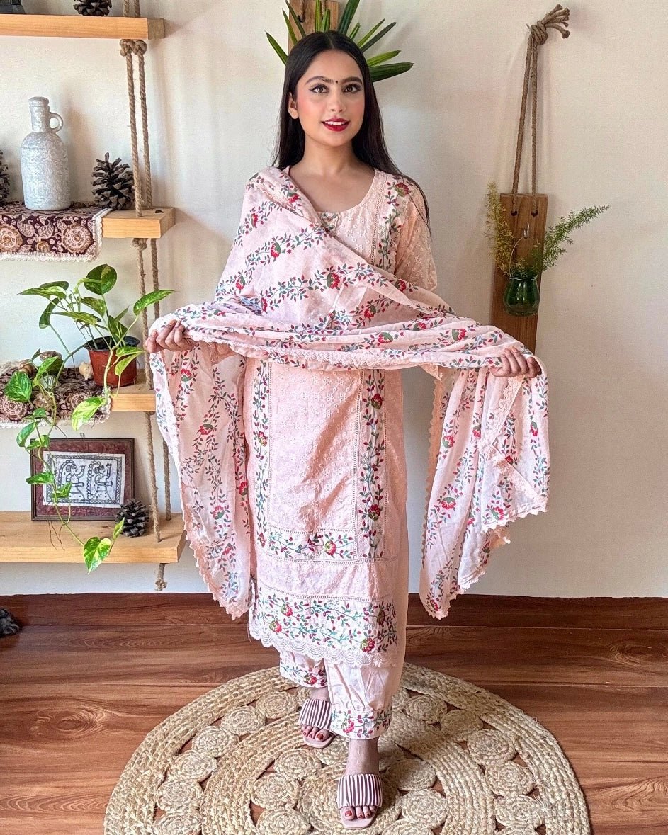 Shazia Peach Cotton Kurta Set - Param Iqbal