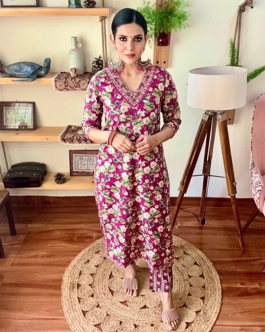 Shireen Pink Cotton Kurta Set - Param Iqbal