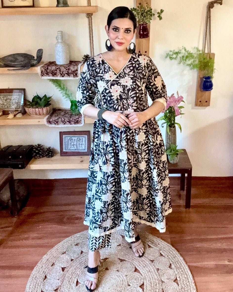 Tahirah Black Cotton Kurta Set - Param Iqbal