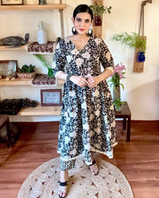 Tahirah Black Cotton Kurta Set - Param Iqbal