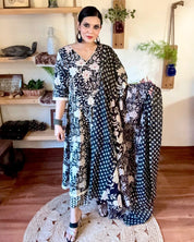 Tahirah Black Cotton Kurta Set - Param Iqbal