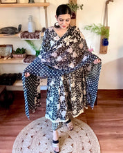 Tahirah Black Cotton Kurta Set - Param Iqbal