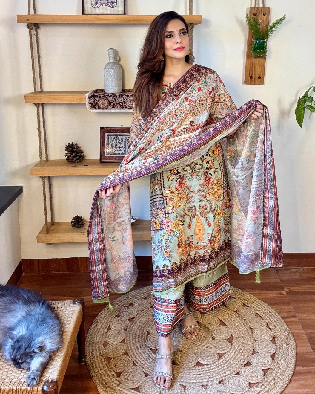Umaiza Sea Green Crepe Kurta Set - Param Iqbal