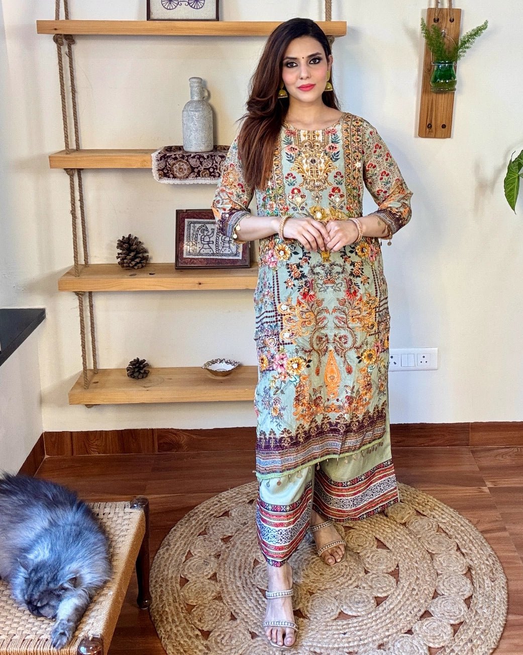 Umaiza Sea Green Crepe Kurta Set - Param Iqbal
