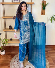 Urmi Blue Chinnon Kurta Set - Param Iqbal