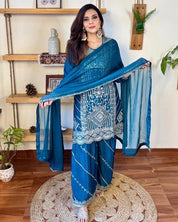 Urmi Blue Chinnon Kurta Set - Param Iqbal